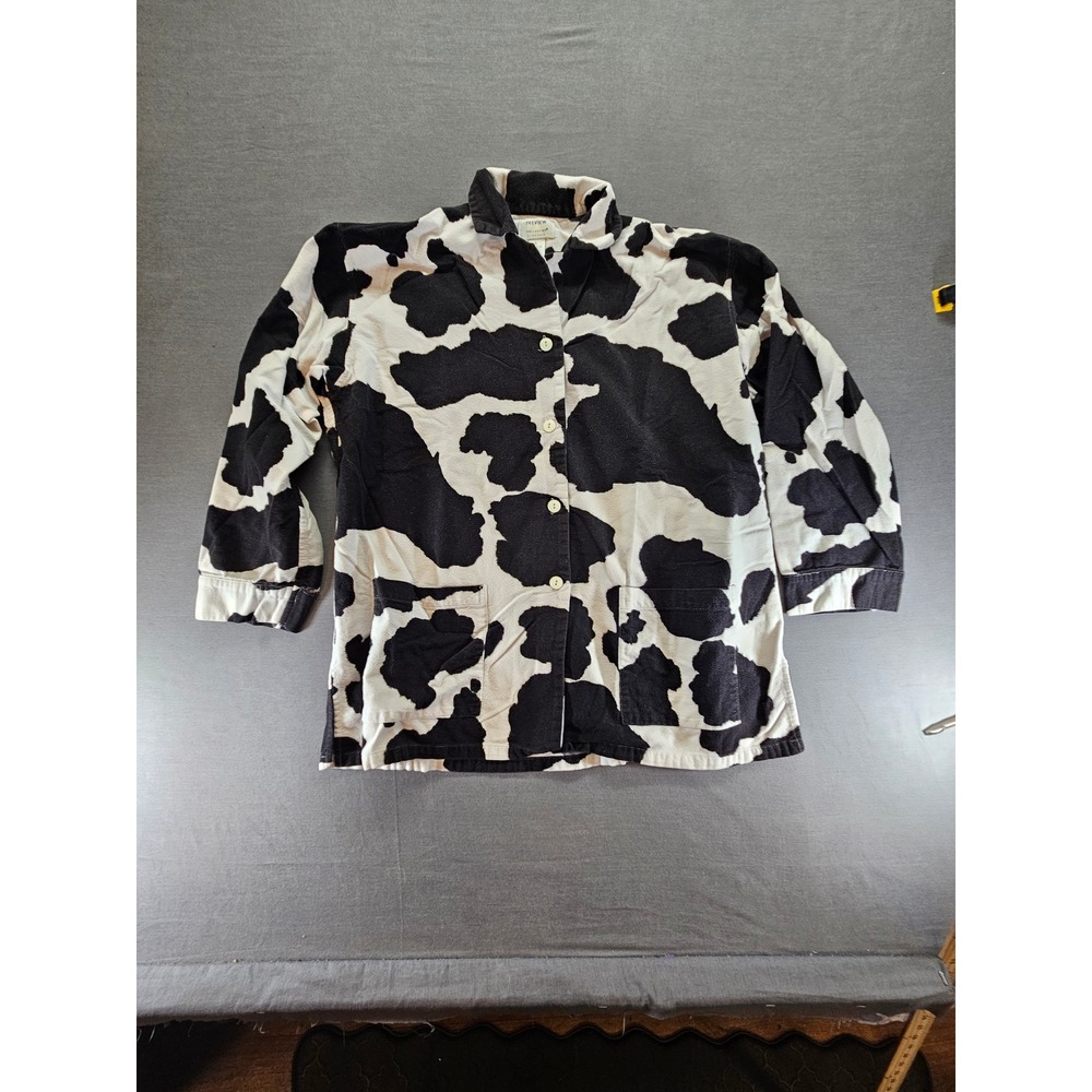 Preview Collection Lingerie Cow Print Flannel Pajama Top Black White Cotton S